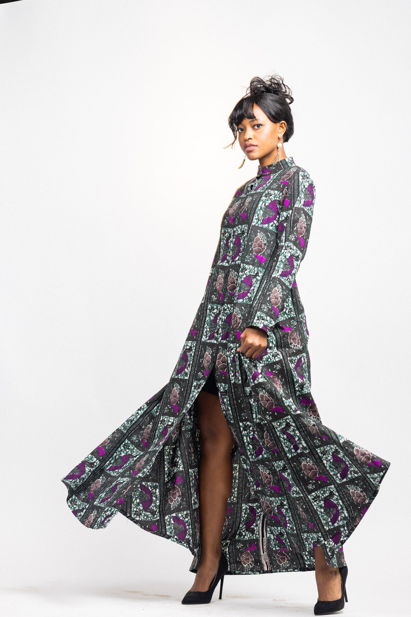 Maxi Shirt dress -Mamaga-2 peacock print Maxi Shirt dress -Mamaga-2 peacock print