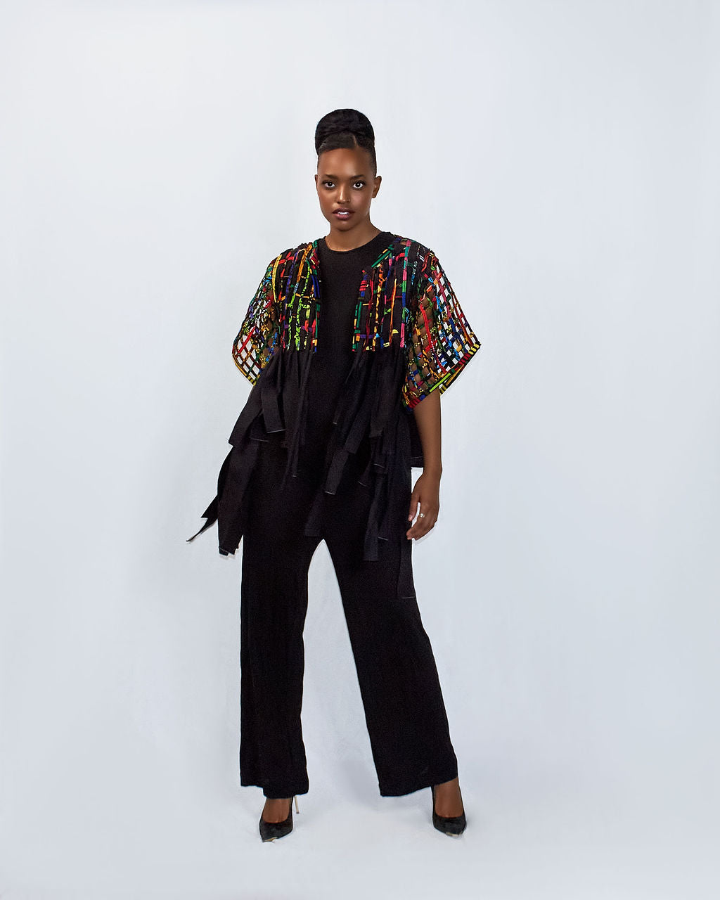 Woven Strip Cropped Short Sleeve Kenten