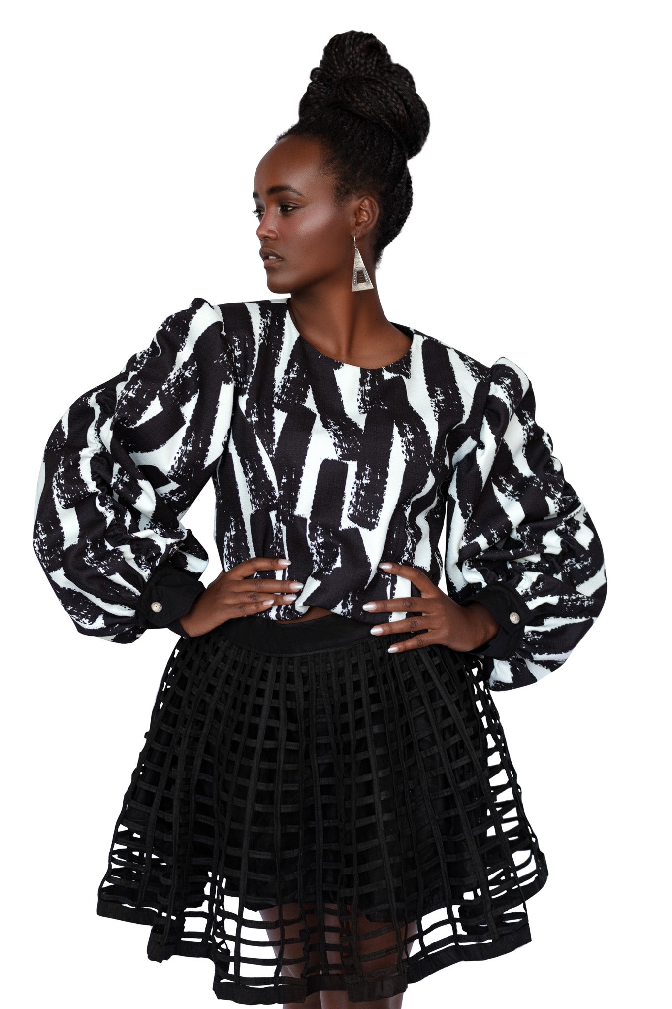 Shirred Puff Sleeve Blouse-Agoo