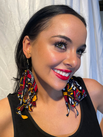 Red Fabric Tassel/sterling silver Earrings