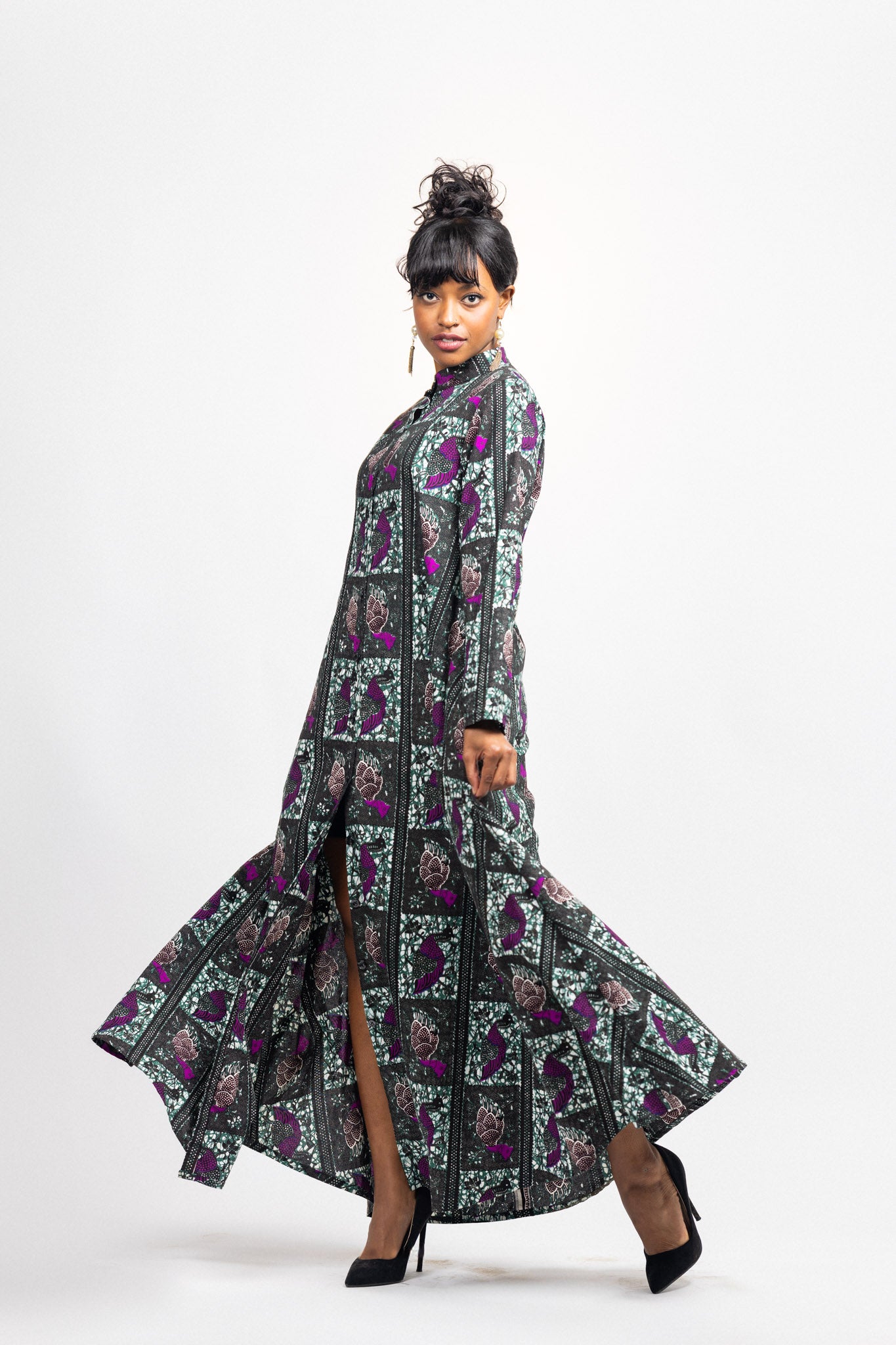 Maxi Shirt dress -Mamaga-2 peacock print