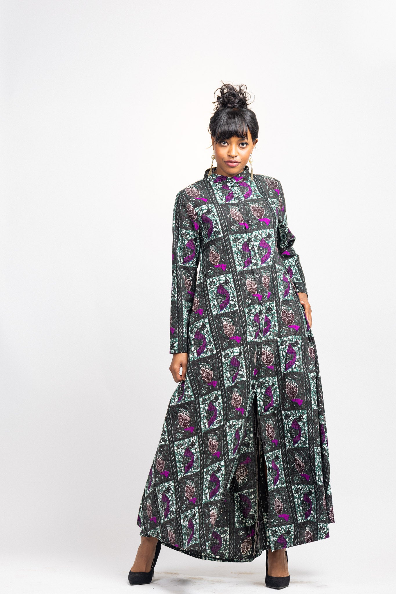 Maxi Shirt dress -Mamaga-2 peacock print