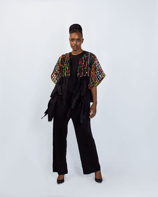 Woven Strip Cropped Short Sleeve Kenten