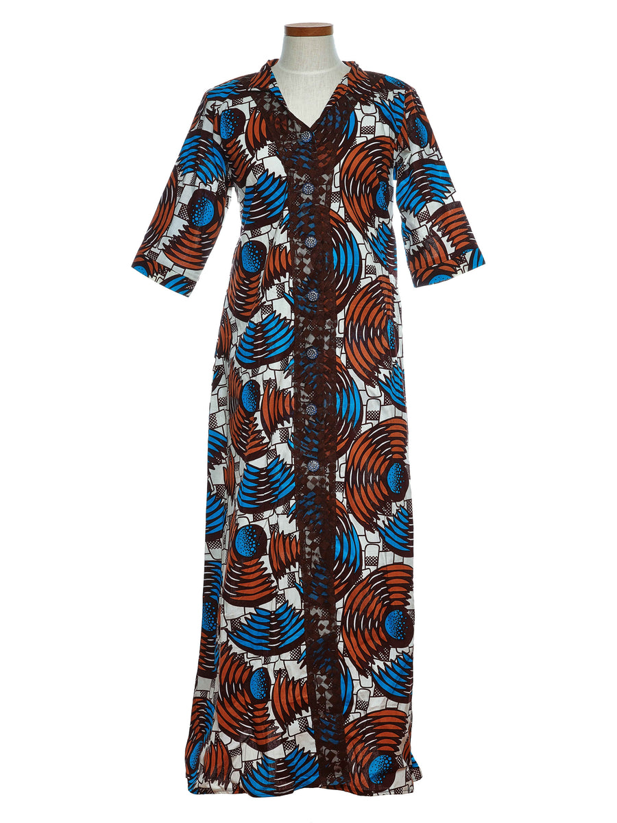 Bojo Maxi Dress- Brown and Blue print
