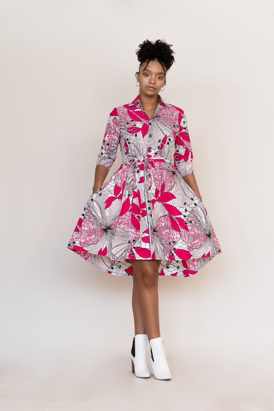 Hekaa Shirt Dress- Pink hibiscus Heko