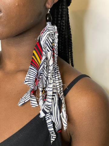 White/red Fabric Tassel Earrings