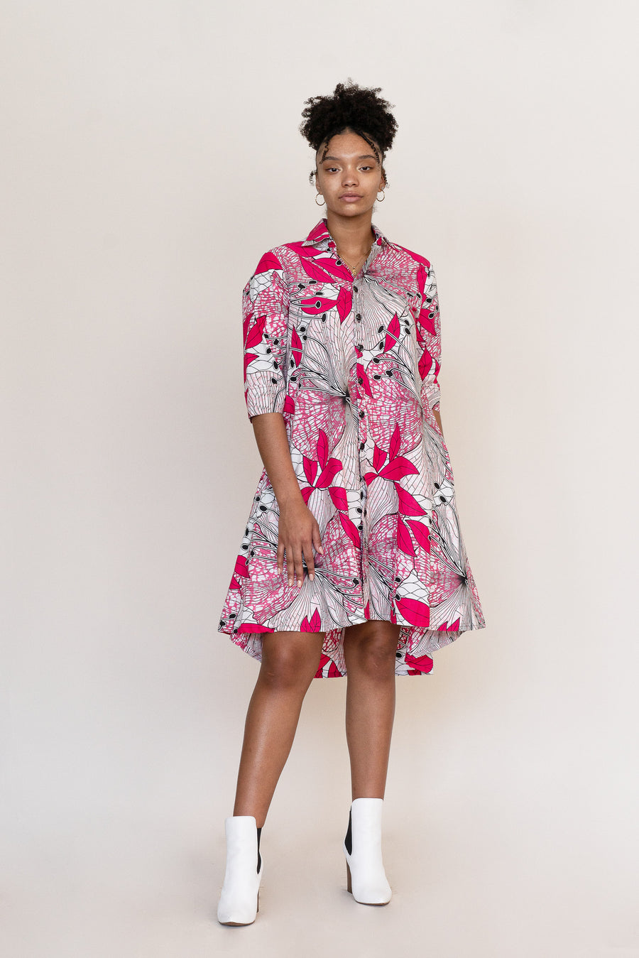 Hekaa Shirt Dress- Pink hibiscus Heko